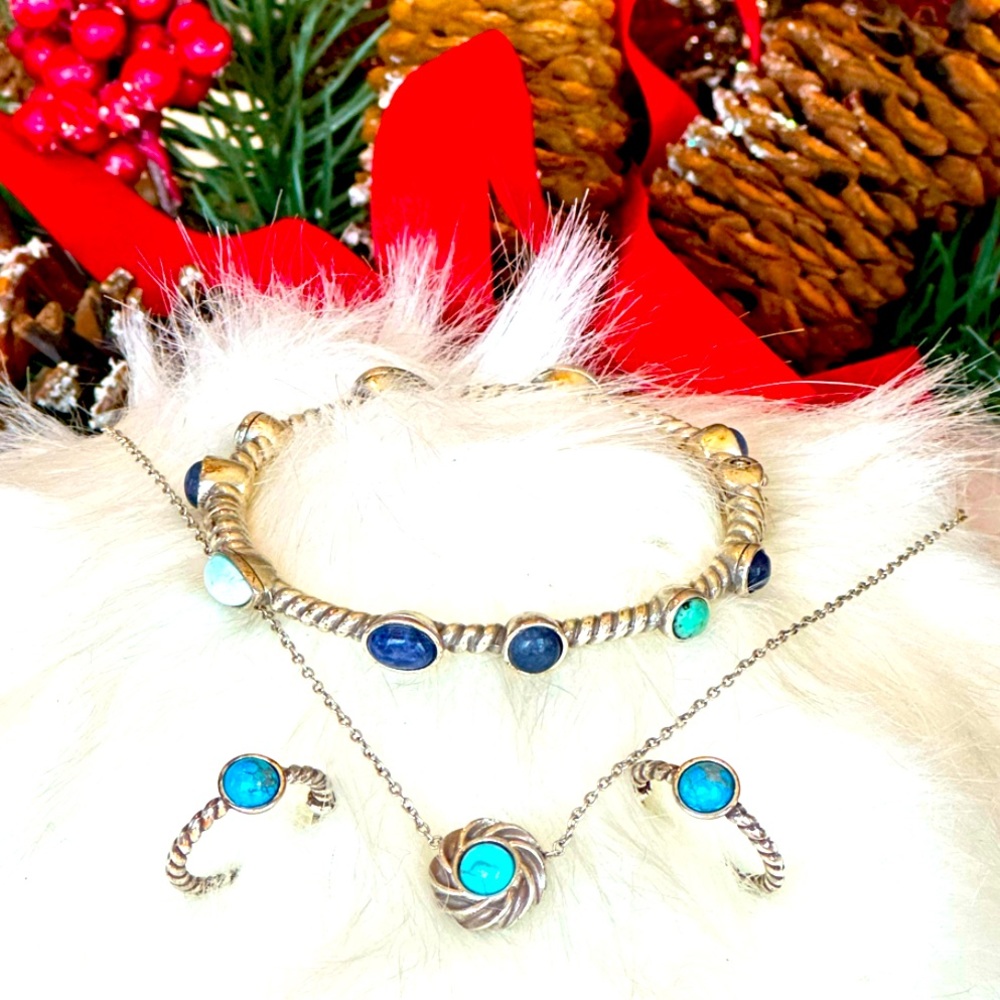Brighton MONTE CARLO Turquoise Blue Reversible Necklace Hinge Bracelet Earrings